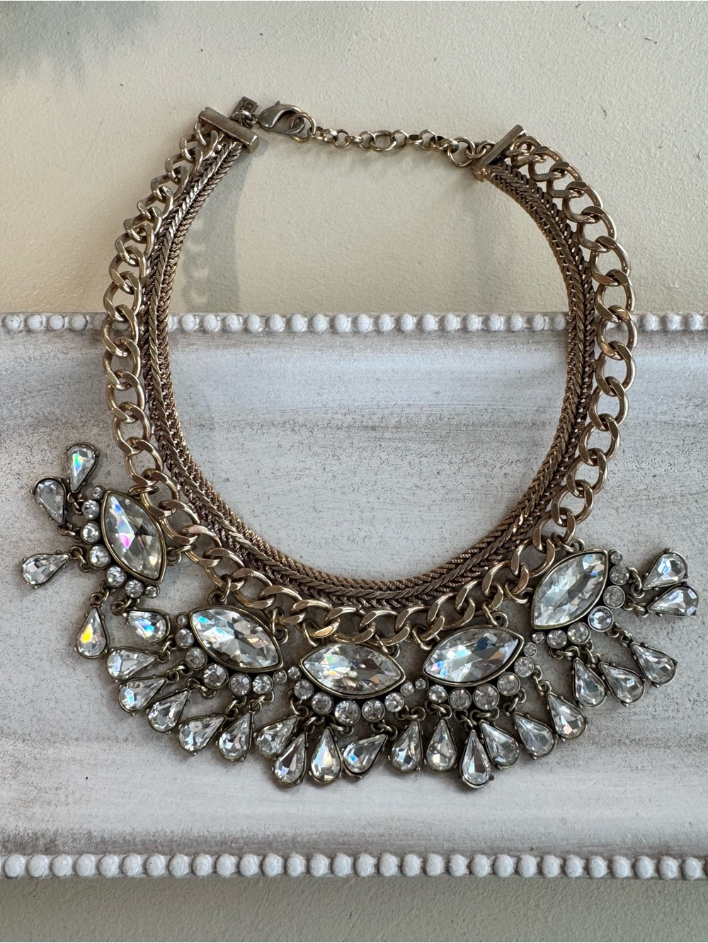 Banana Republic Gold Crystal Fringe Statement Necklace